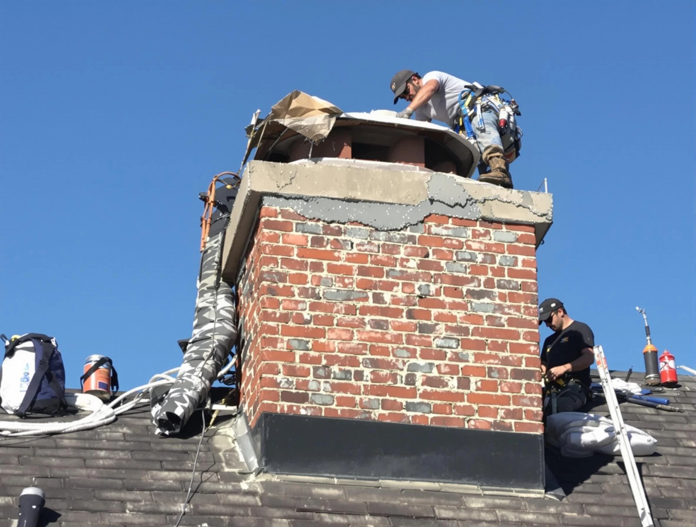 Irvington Chimney Sweep installing a custom chimney crown in Irvington, NJ
