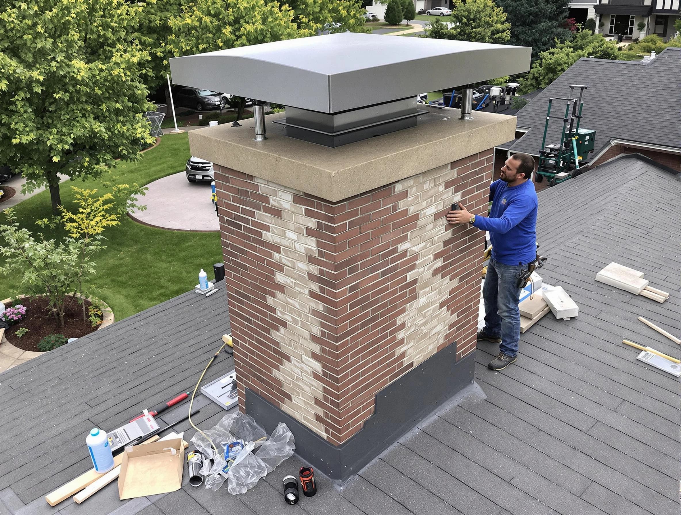 Irvington Chimney Sweep team working on a custom chimney remodel in Irvington, NJ