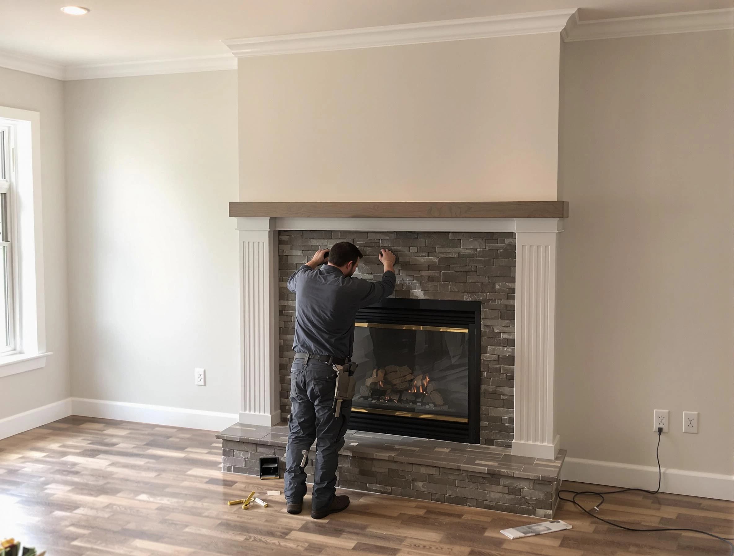 Irvington Chimney Sweep finishing a custom fireplace install in Irvington, NJ