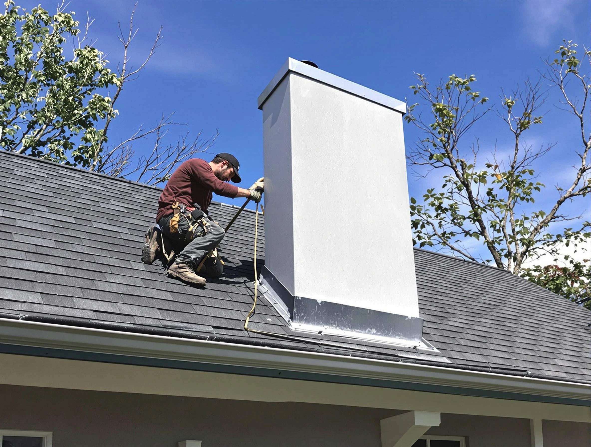 Irvington Chimney Sweep team member finishing chimney construction in Irvington, NJ