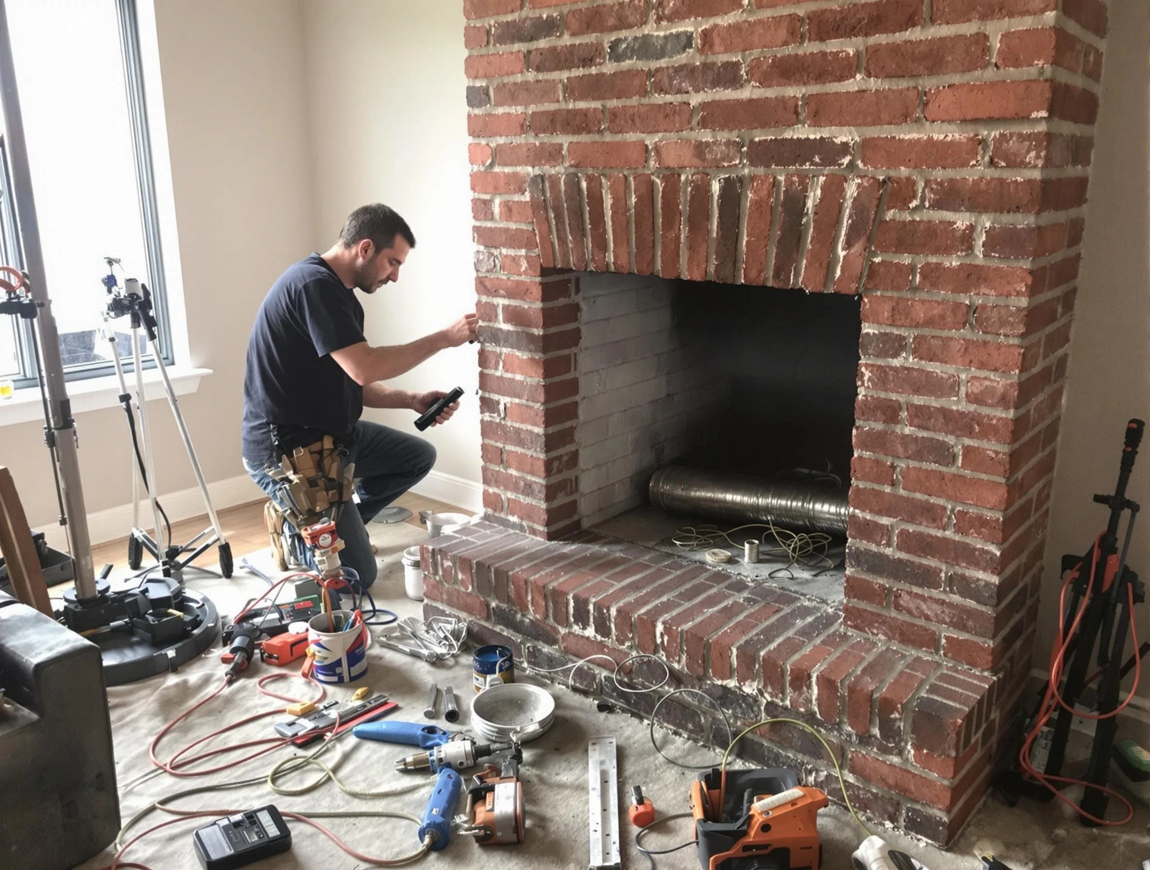 Irvington Chimney Sweep specialist finalizing chimney liner service in Irvington, NJ